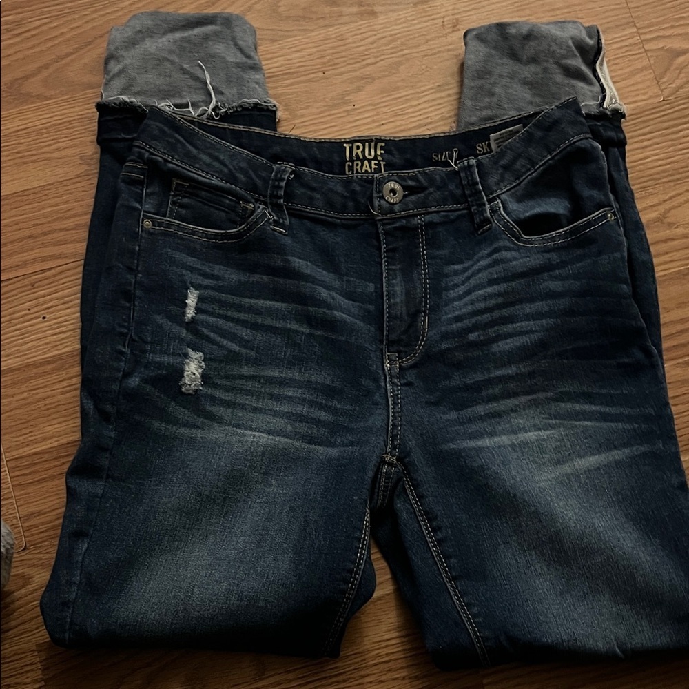 True Craft Women's Distressed Dark Blue Jeggings
